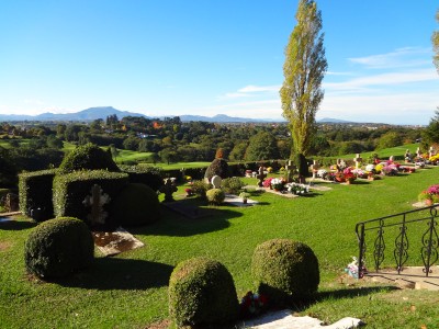 Views of the golf-course and the Pyrenees from the cemetary
